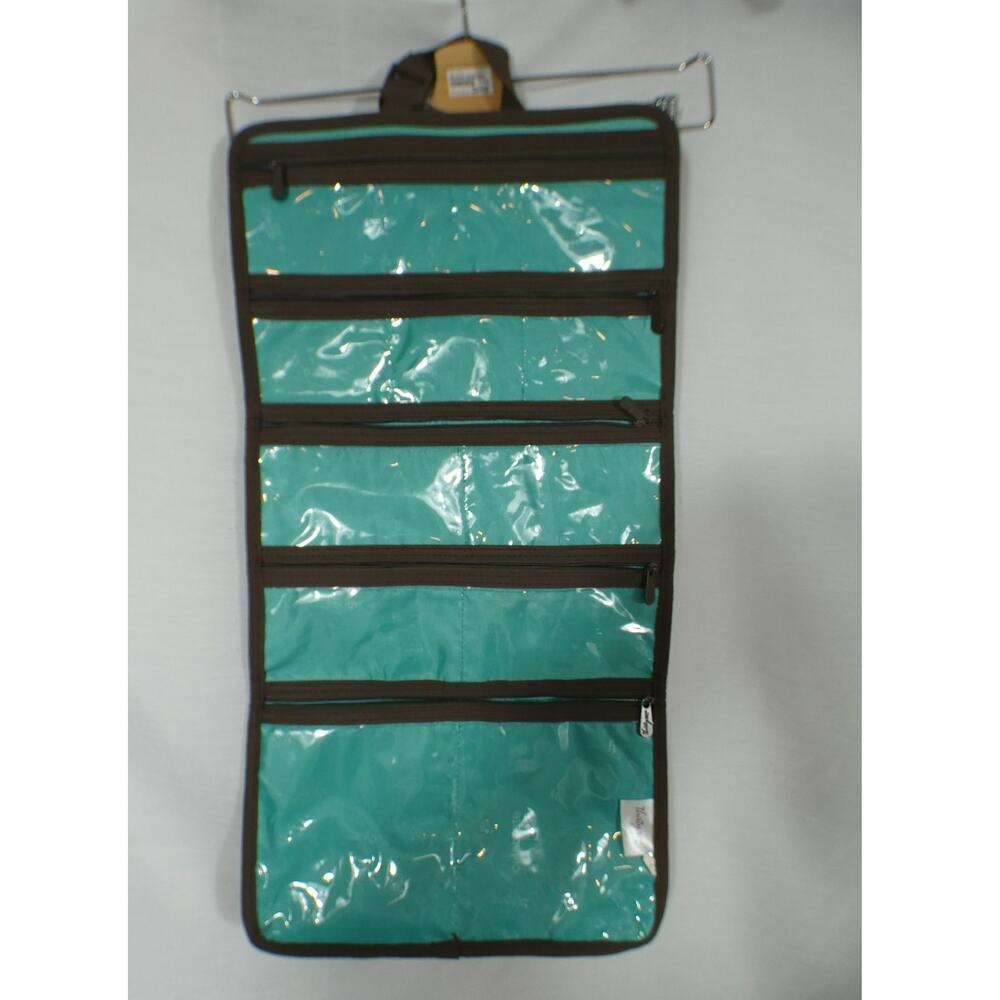 Thirty-One Trifold Hanging Makeup Jewelry Travel Case Sea Plaid Print
